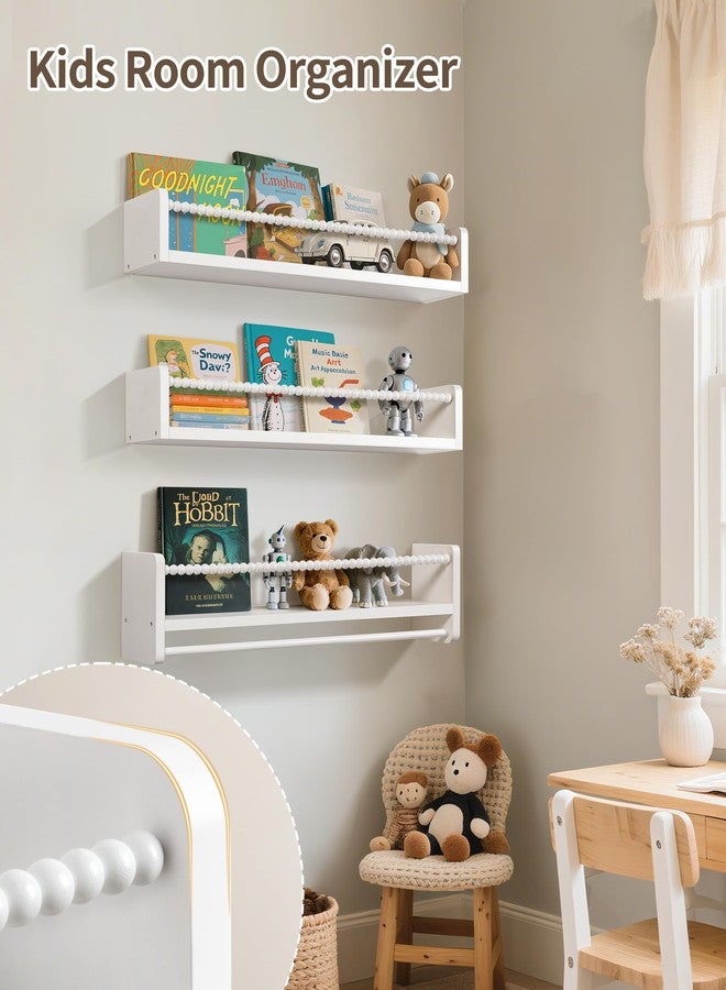 Maxpeuvon 23 Inch Kids Bookshelves Set of 3, Natural Wooden Floating Shelves Wall Mount Storage Organizer Shelf with Towel Bar Hanging Bookshelf for Kid Room Bedroom Living Room Decor, White - Image 4